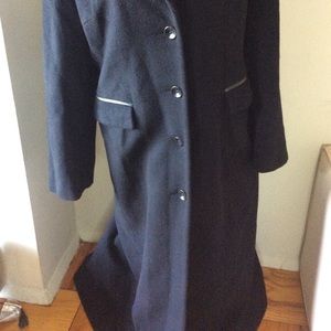 Albert Nipon Long Black Wool N Leather Trim Pea Coat Size 14. Love but too big.